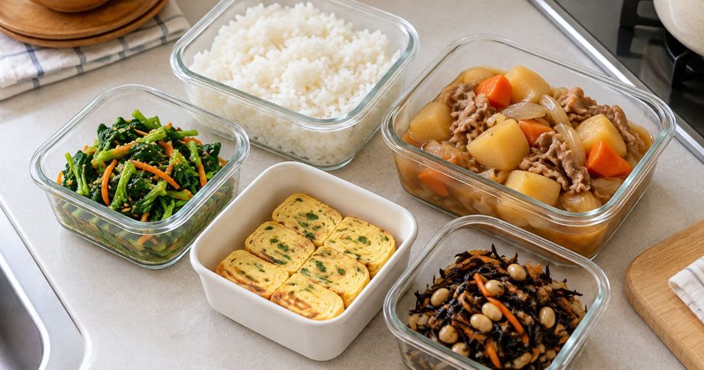 ご飯やおかずを保存容器に入れた作り置き料理