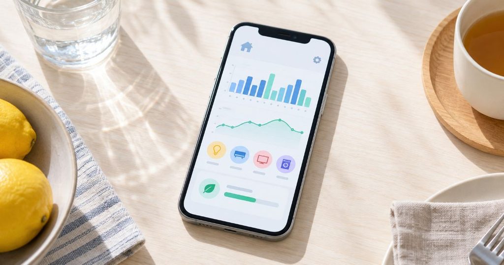 電気使用量をイメージしたグラフを表示するスマートフォン