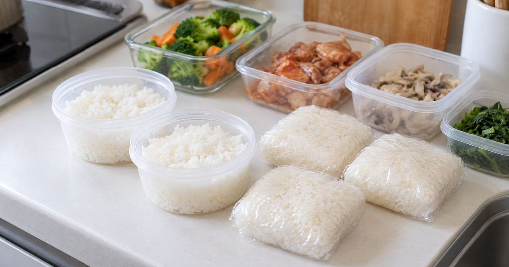 冷凍保存用に分けたご飯と作り置き食品