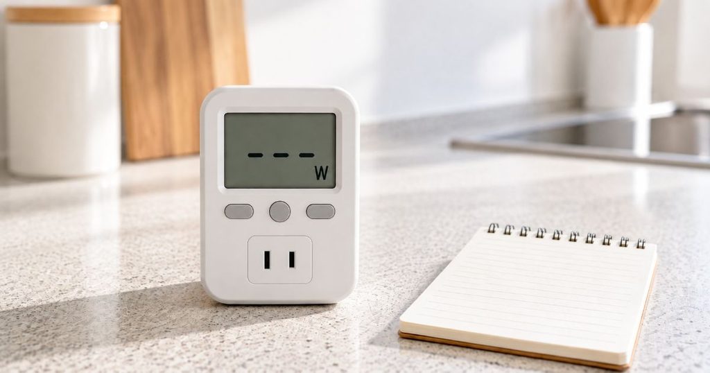 キッチンカウンターに置かれたデジタル電力メーター