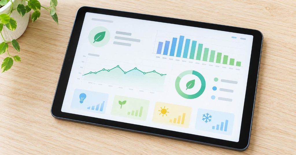 電力使用量を連想するグラフを表示したタブレット