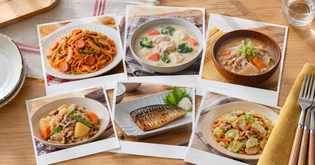 ナポリタンやシチューなど複数の料理カード