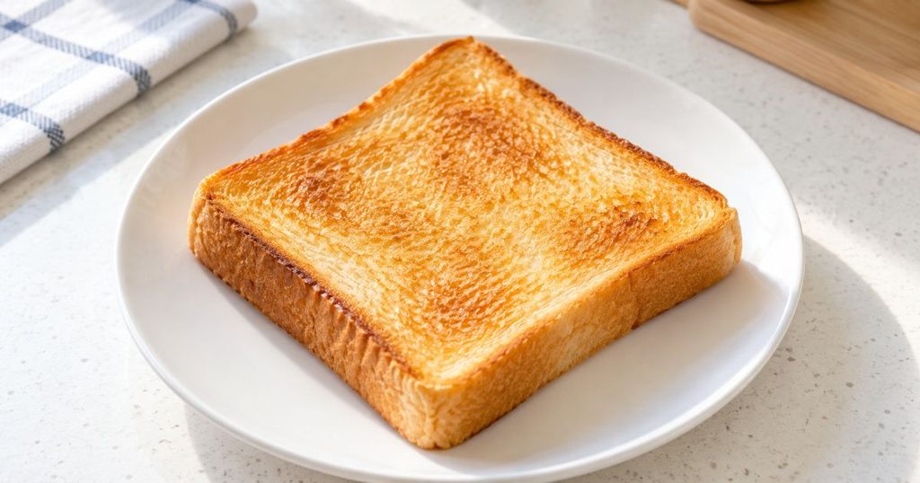 白い皿に盛ったこんがり焼けたトースト