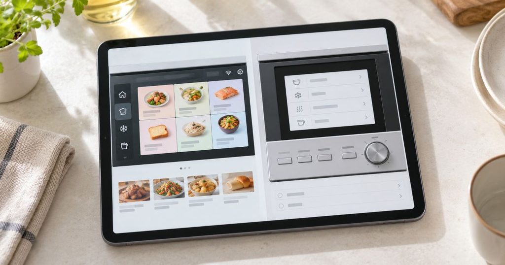 カラー操作画面とシンプル操作を比較するタブレット