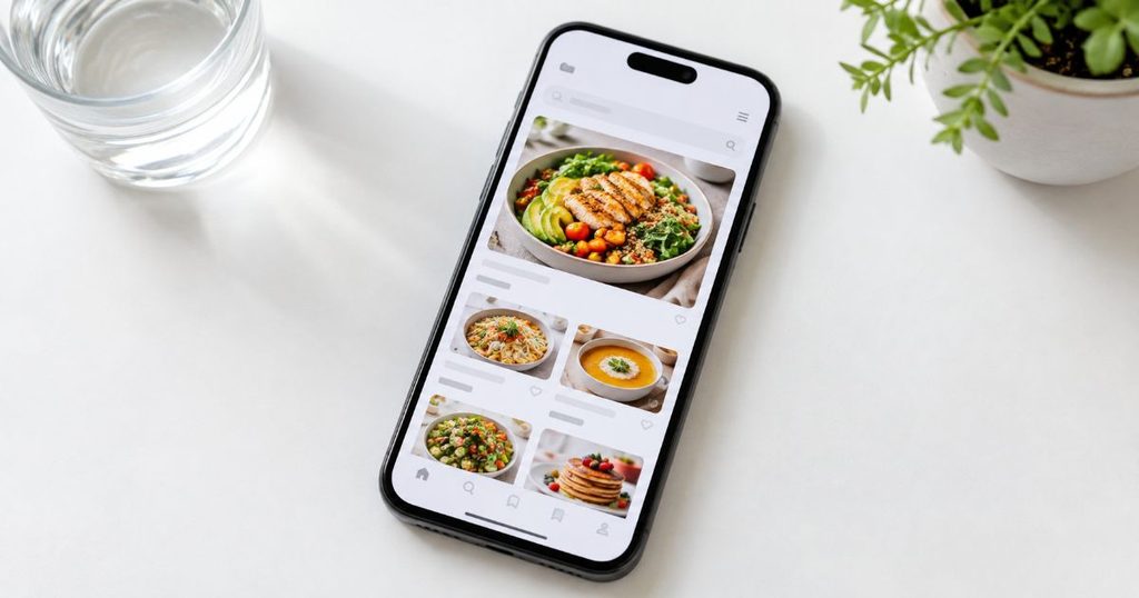 料理レシピを表示したスマートフォン