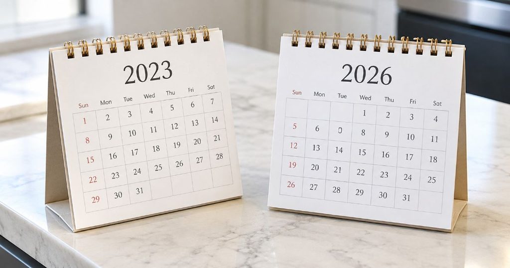 2023年と2026年の卓上カレンダー