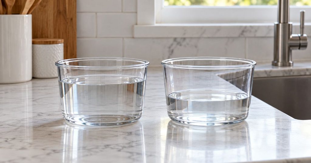 水位の異なる2つの透明な容器
