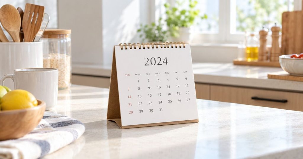 2024年を表示した卓上カレンダー