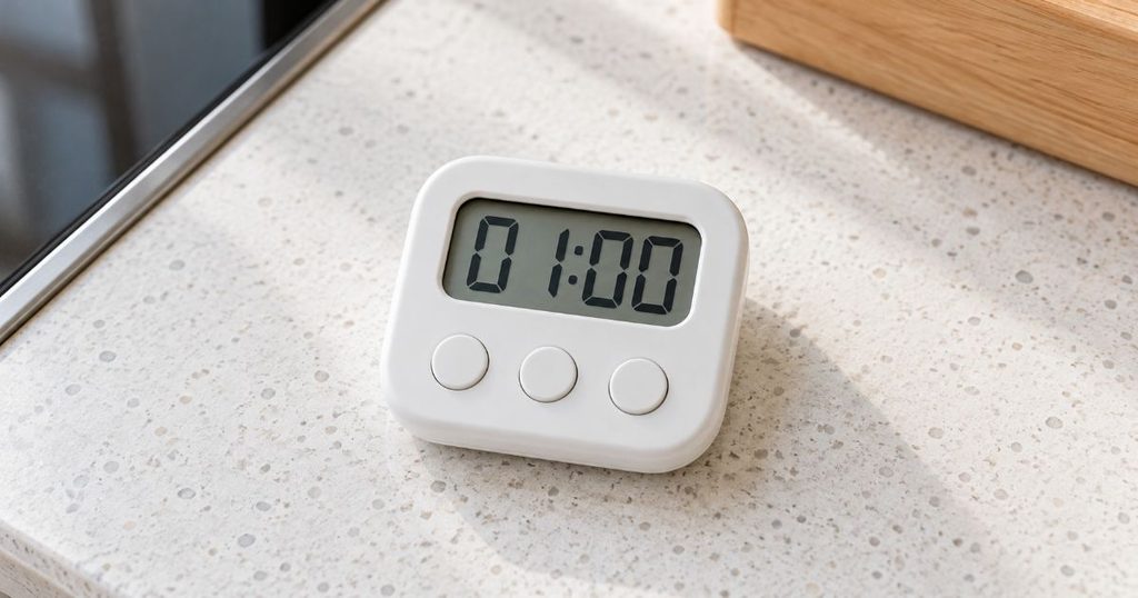 01:00を表示したデジタルキッチンタイマー