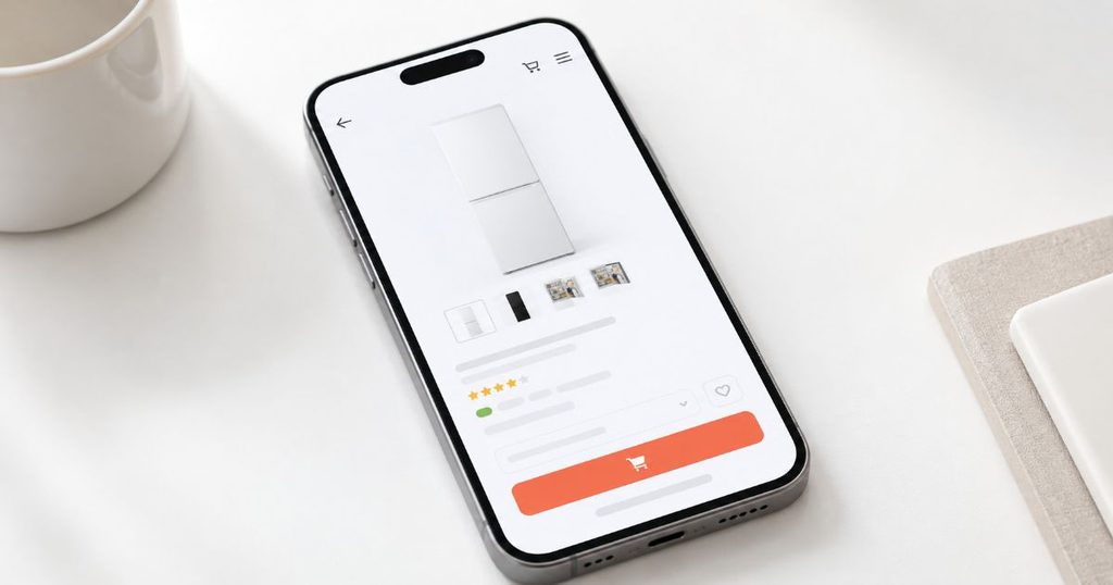 スマートフォンに表示された冷蔵庫の購入ページ