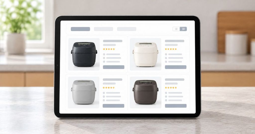 タブレット画面で新旧4モデルを比較しているイメージ