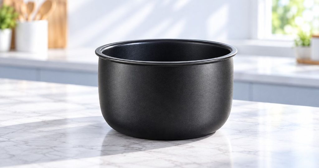 キッチンカウンターに置いた黒い炊飯器用内釜