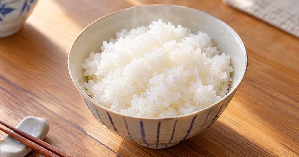 茶碗に盛った炊きたての白ごはん