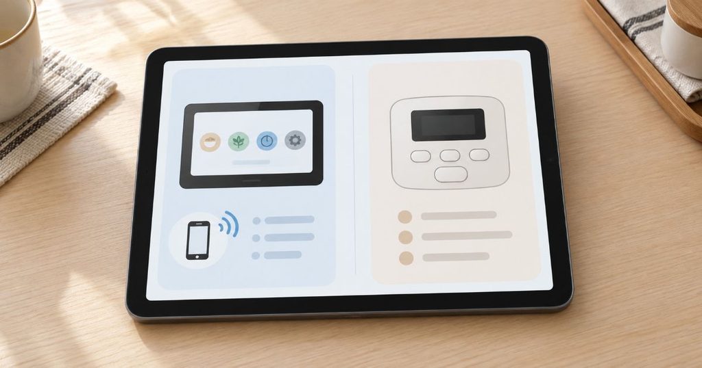 タッチ操作とボタン操作を比較するタブレット画面