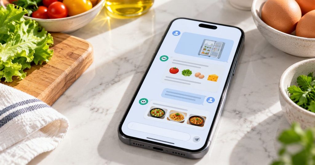 冷蔵庫や食材についてAIに相談するスマートフォン画面