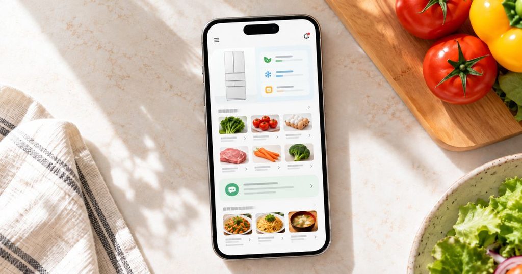 冷蔵庫連携アプリを表示したスマートフォン
