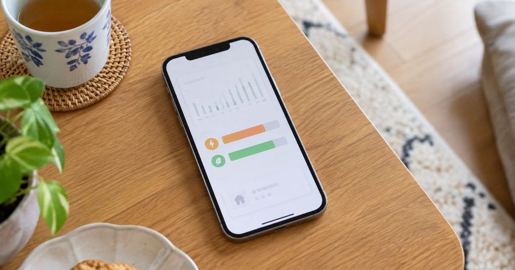 スマートフォンで電気使用量を比較する画面