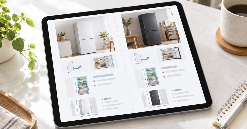 SJ-TD18RとGR-Y18BPの違いを比較するタブレット画面