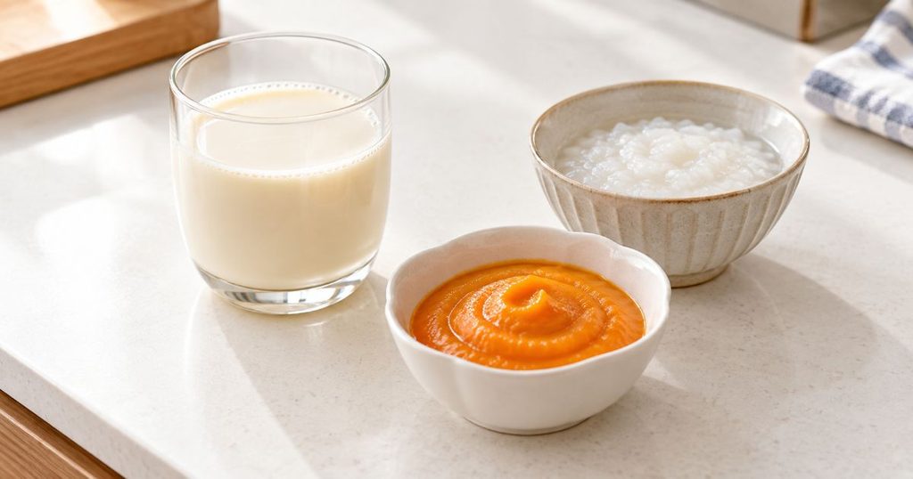豆乳と野菜ペーストとやわらかいおかゆ